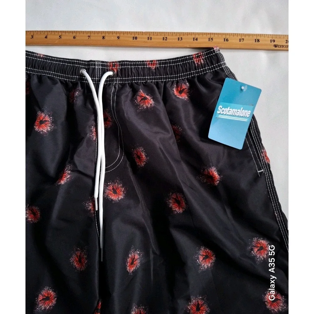 Scotamalone Men's Floral Swim Trunks Black/Red Drawstring Pockets Size L